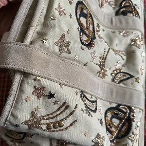 FREE PEOPLE Sun, Moon, and Stars SUEDE AND CANVAS BEADED BAG